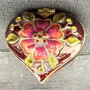 Monet Heart-Shaped Jewelry Box with Red and Gold Floral Design
